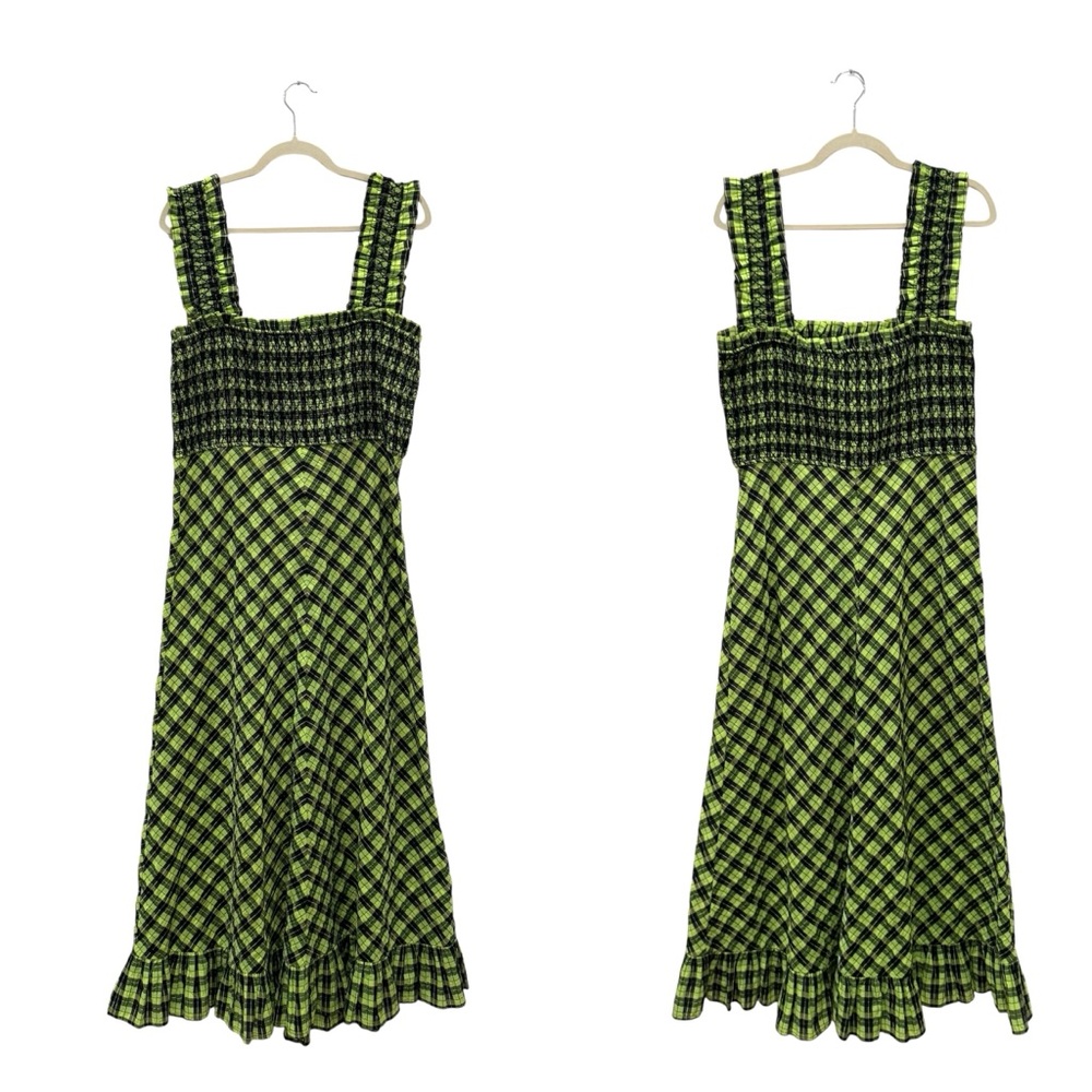 GANNI Seersucker Check Maxi Dress in green - Picture 12 of 13